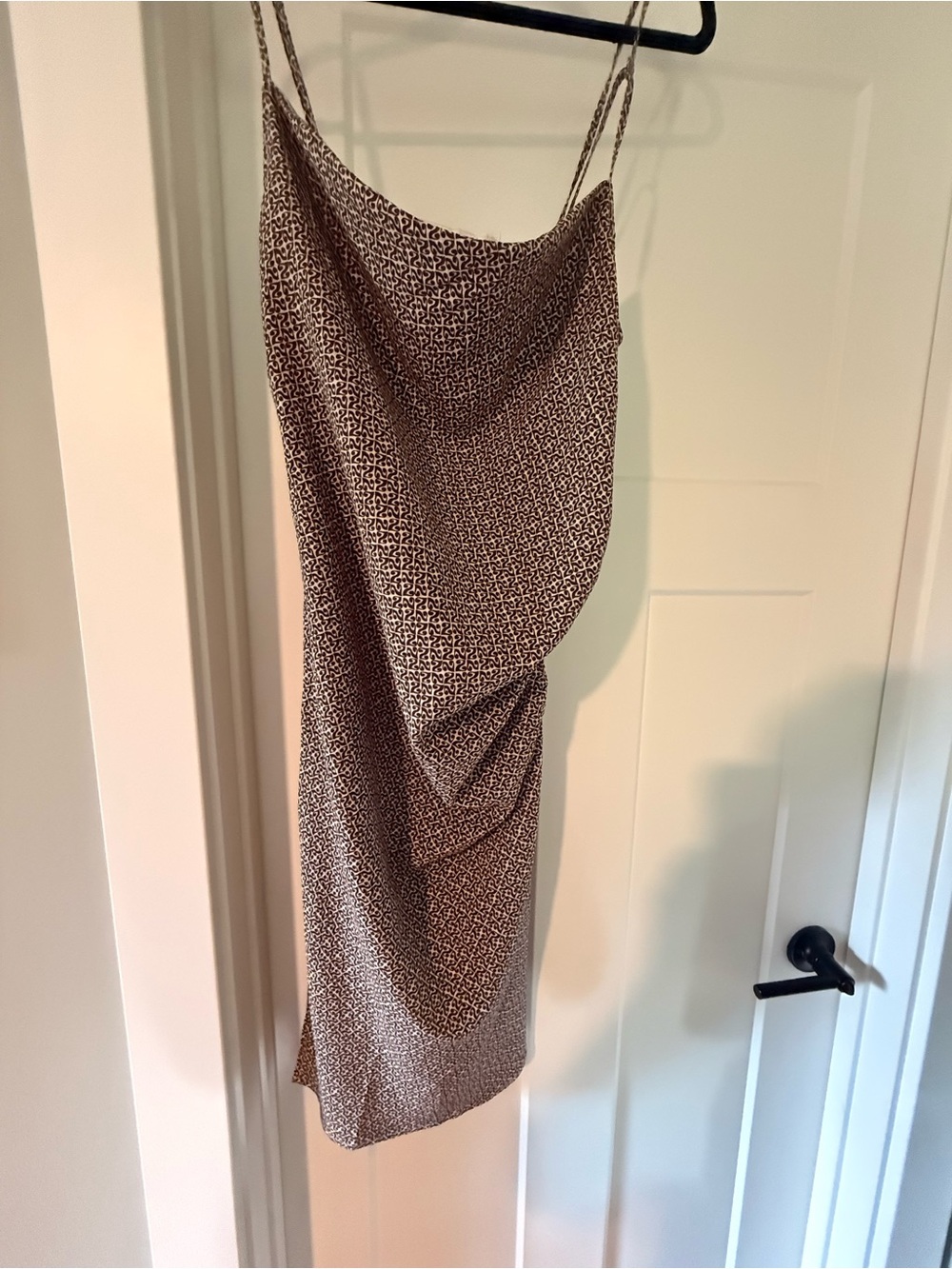 NWT anthropology Brown Micro-Print Slip Dress with Spaghetti Straps